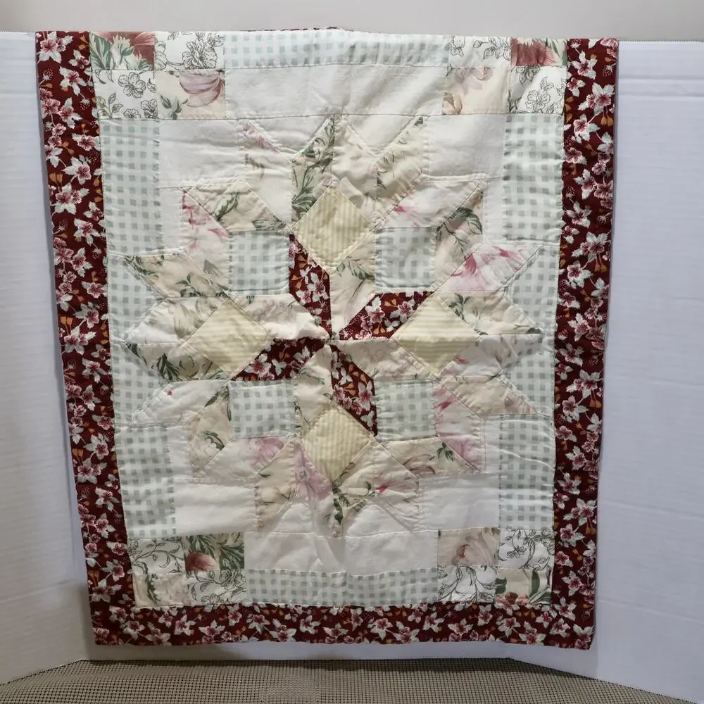 Quilted Floral Star Patchwork Pillow Shams Cover Standard Set of 2